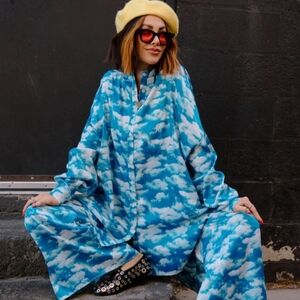 NWT Dressed in LALA Satin Playsuit in Secret Sky Society